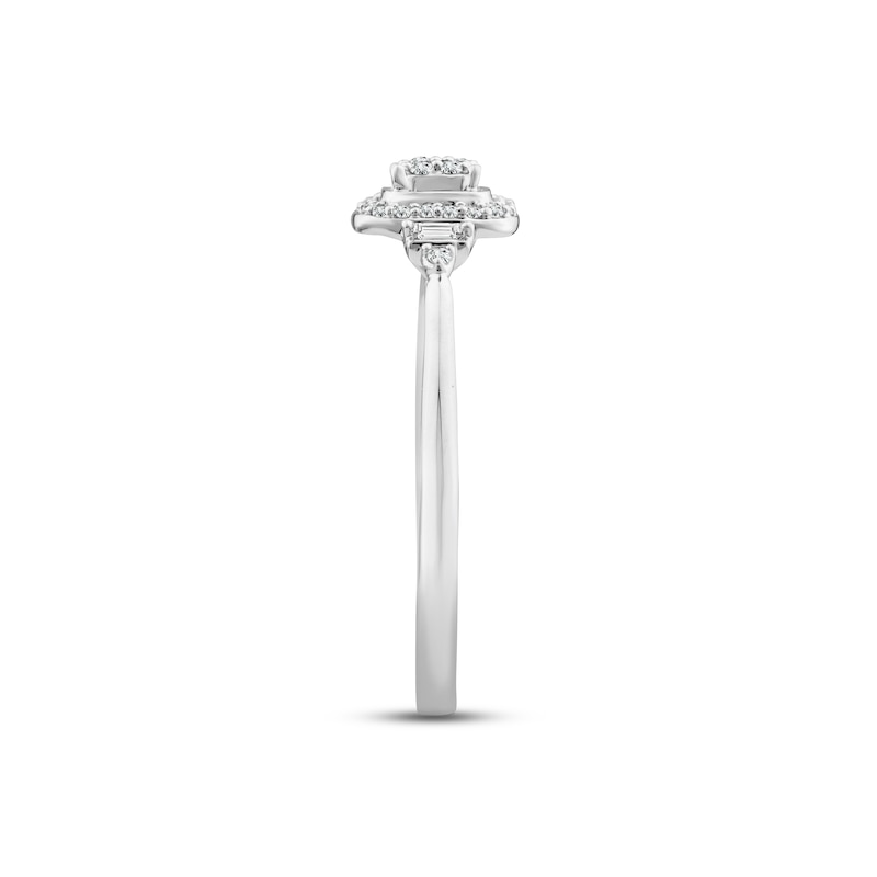 Main Image 2 of Multi-Diamond Cushion Halo Promise Ring 1/10 ct tw 10K White Gold