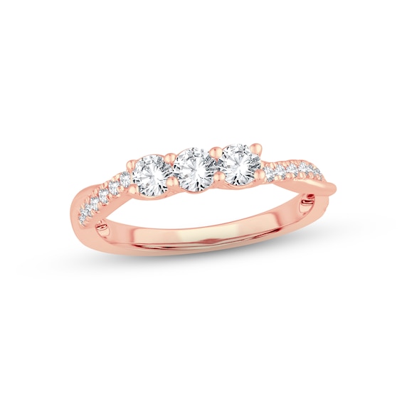 Now + Forever Diamond Three-Stone Anniversary Ring 1/2 ct tw Round-cut 14K Rose Gold