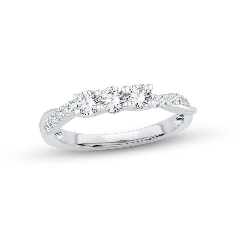 Main Image 1 of Now + Forever Diamond Three-Stone Anniversary Ring 1/2 ct tw Round-cut 14K White Gold