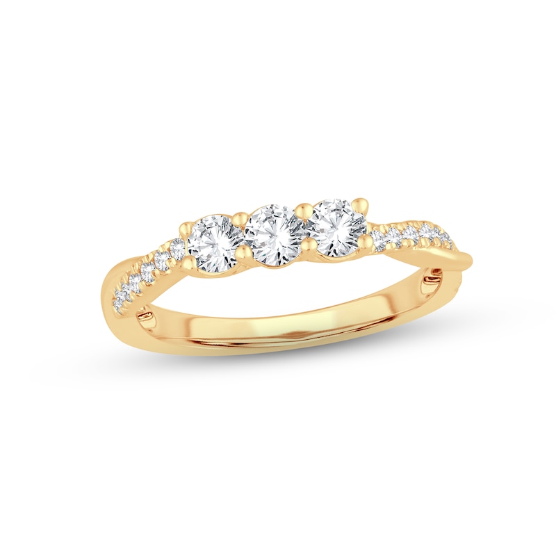 Main Image 1 of Now + Forever Diamond Three-Stone Anniversary Ring 1/2 ct tw Round-cut 14K Yellow Gold