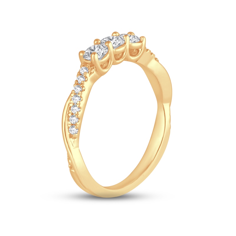 Main Image 2 of Now + Forever Diamond Three-Stone Anniversary Ring 1/2 ct tw Round-cut 14K Yellow Gold