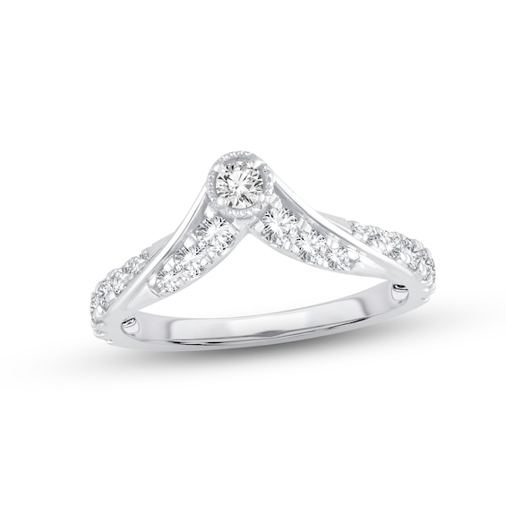 Now + Forever Diamond Contour Anniversary Ring 5/8 ct tw Round-cut 14K White Gold
