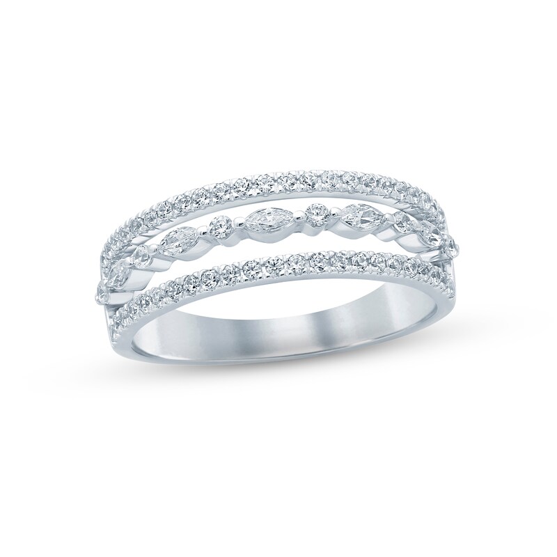 Diamond Anniversary Ring 1/2 ct tw Round & Marquise-cut 14K White Gold