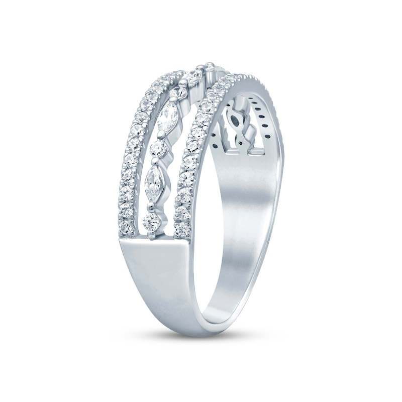 Diamond Anniversary Ring 1/2 ct tw Round & Marquise-cut 14K White Gold
