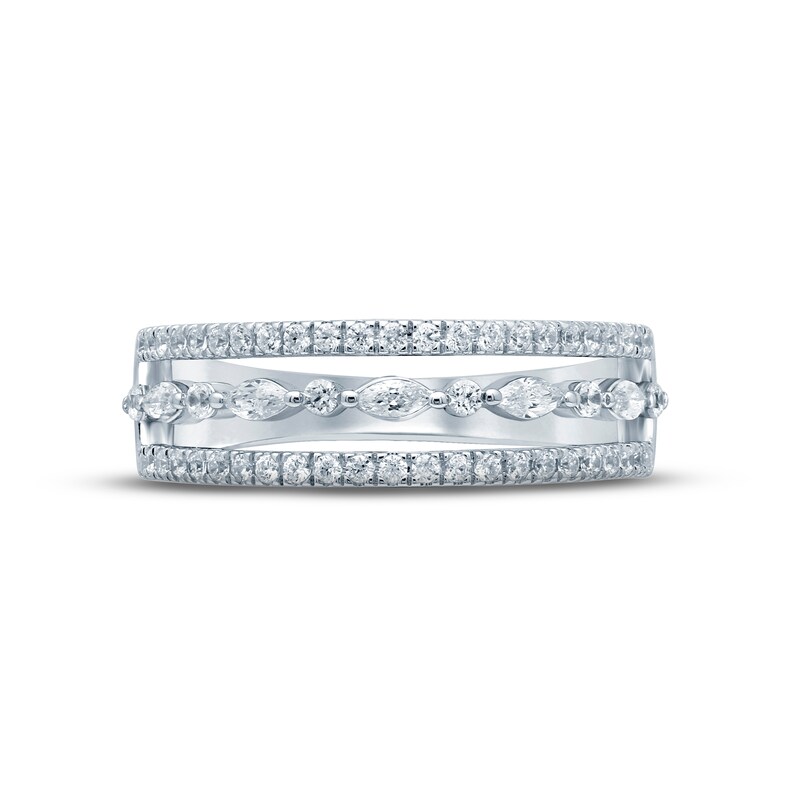 Diamond Anniversary Ring 1/2 ct tw Round & Marquise-cut 14K White Gold