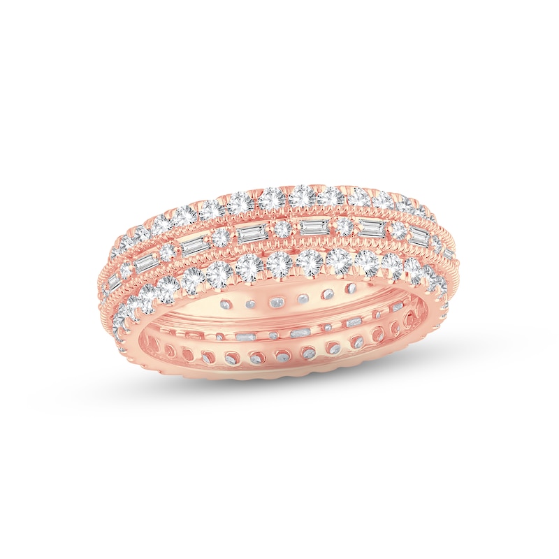 Diamond Eternity Anniversary Ring 1-1/2 ct tw Round & Baguette-cut 14K Rose Gold