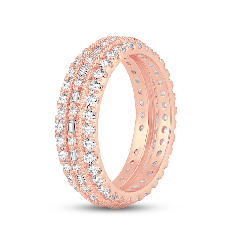 Diamond Eternity Anniversary Ring 1-1/2 ct tw Round & Baguette-cut 14K Rose Gold