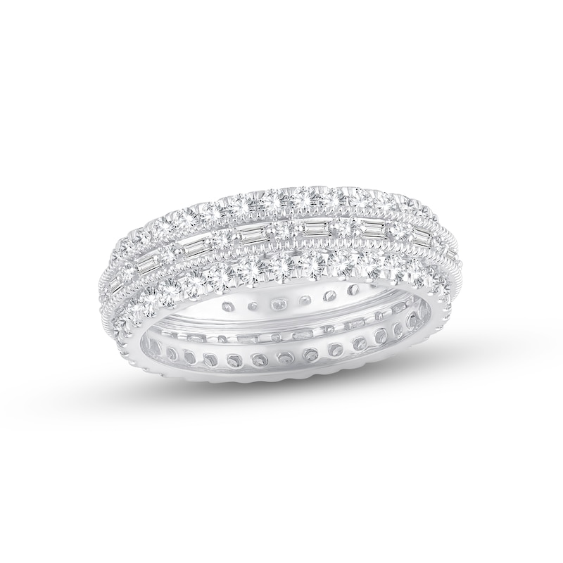 Diamond Eternity Anniversary Ring 1-1/2 ct tw Round & Baguette-cut 14K White Gold