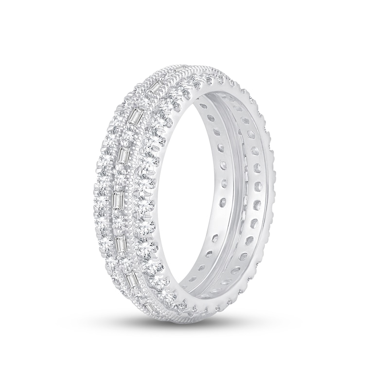 Diamond Eternity Anniversary Ring 1-1/2 ct tw Round & Baguette-cut 14K White Gold