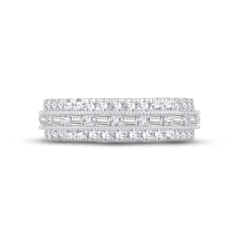 Diamond Eternity Anniversary Ring 1-1/2 ct tw Round & Baguette-cut 14K White Gold