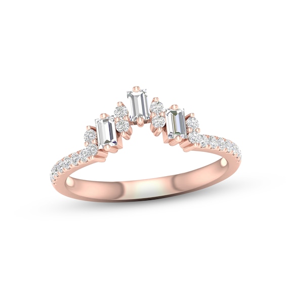 Now + Forever Diamond Contour Anniversary Ring 1/3 ct tw Baguette & Round-cut 10K Rose Gold