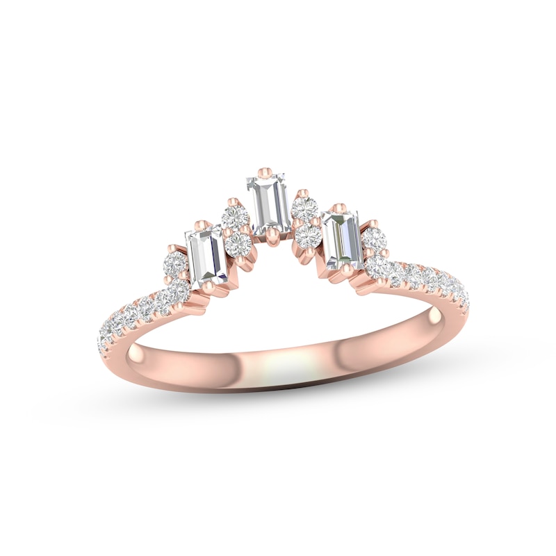 Main Image 1 of Now + Forever Diamond Contour Anniversary Ring 1/3 ct tw Baguette & Round-cut 10K Rose Gold