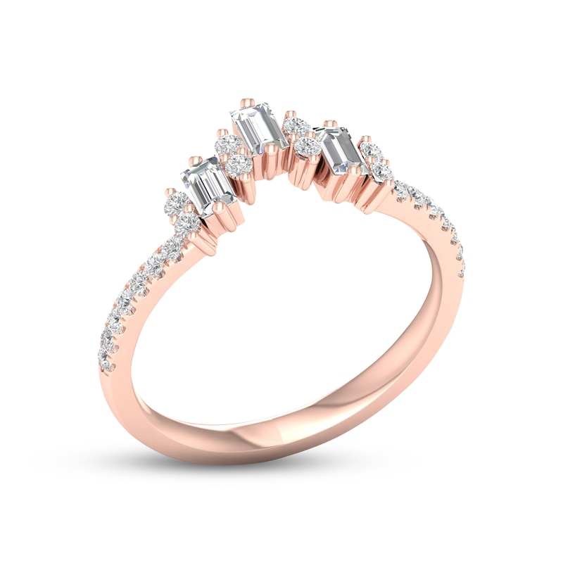 Main Image 2 of Now + Forever Diamond Contour Anniversary Ring 1/3 ct tw Baguette & Round-cut 10K Rose Gold