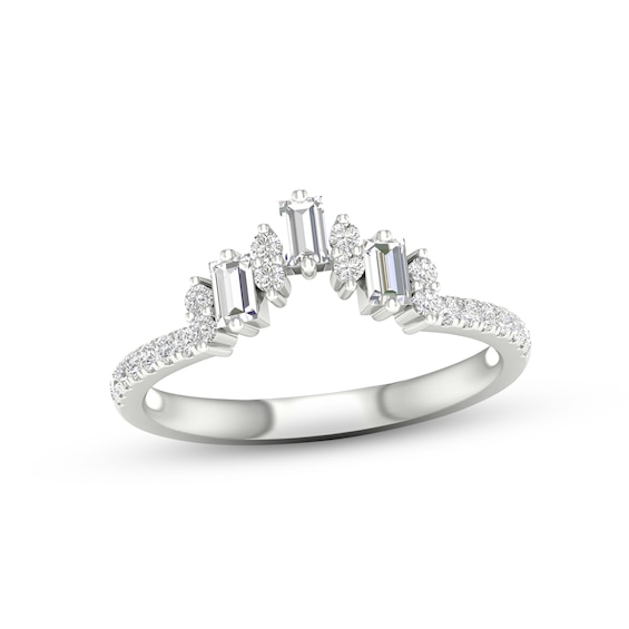 Now + Forever Diamond Contour Anniversary Ring 1/3 ct tw Baguette & Round-cut 10K White Gold