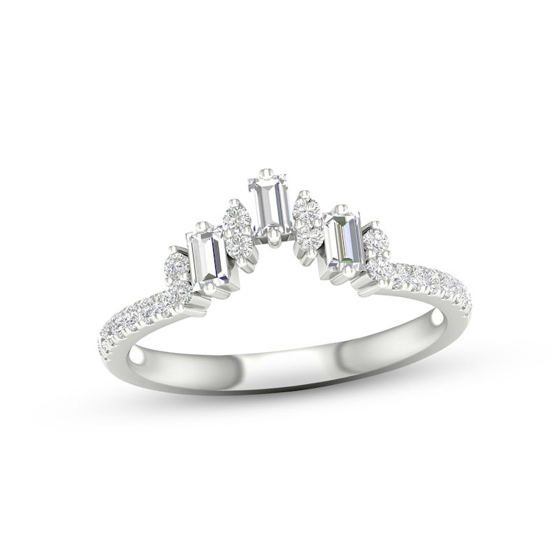 Diamond Contour Anniversary Ring 1/3 ct tw Baguette & Round-cut 10K White Gold