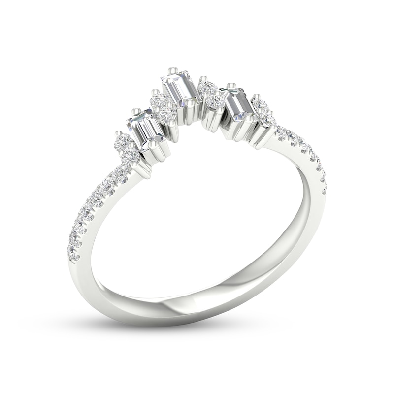Main Image 2 of Now + Forever Diamond Contour Anniversary Ring 1/3 ct tw Baguette & Round-cut 10K White Gold