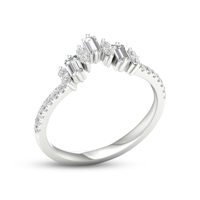 Diamond Contour Anniversary Ring 1/3 ct tw Baguette & Round-cut 10K White Gold