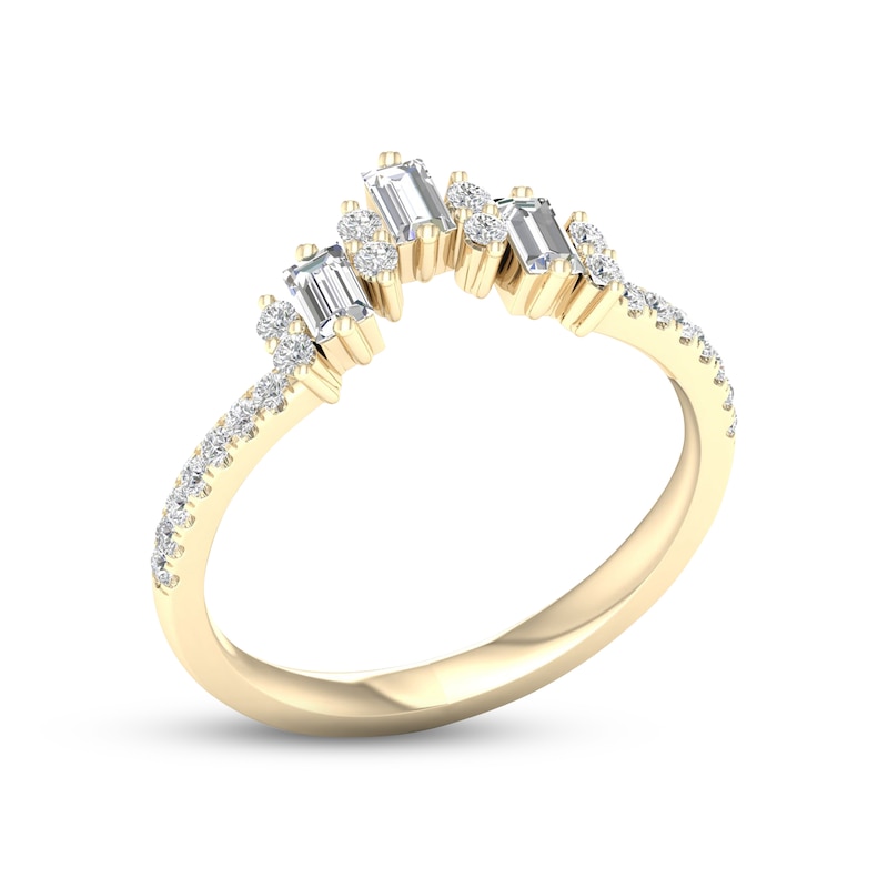 Main Image 2 of Now + Forever Diamond Contour Anniversary Ring 1/3 ct tw Baguette & Round-cut 10K Yellow Gold