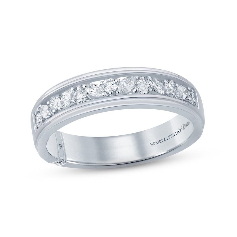 Main Image 1 of Monique Lhuillier Bliss Men's Diamond Wedding Band 1/2 ct tw Marquise & Round-cut 18K White Gold