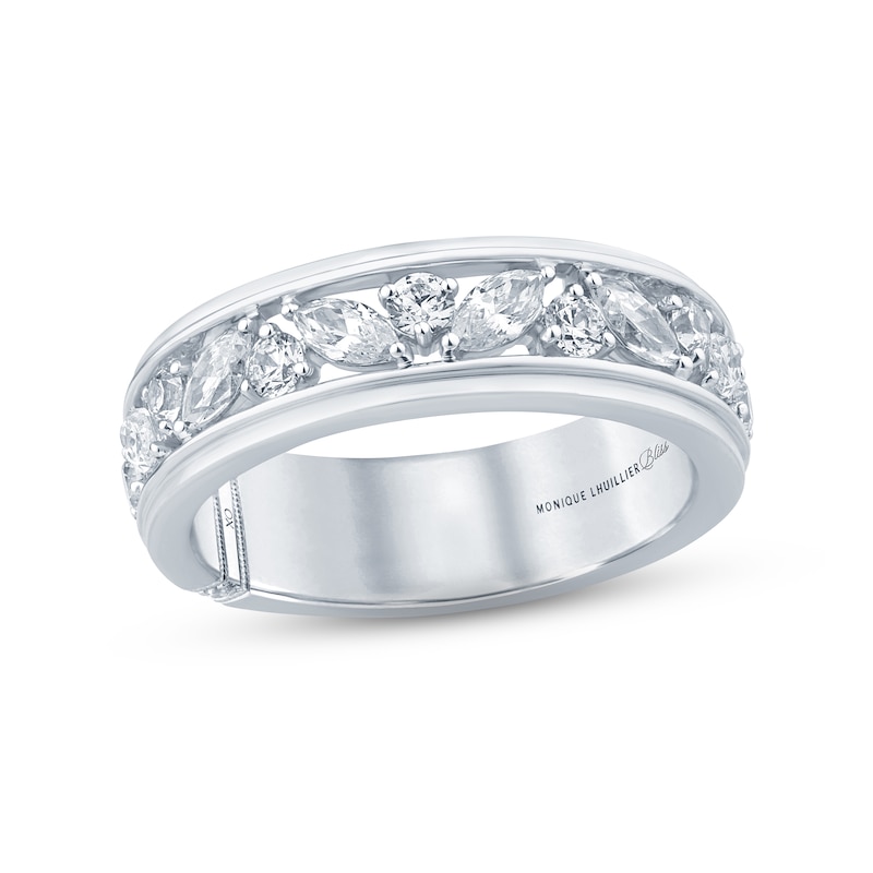 Main Image 1 of Monique Lhuillier Bliss Men's Diamond Wedding Band 1-1/2 ct tw Marquise & Round-cut 18K White Gold