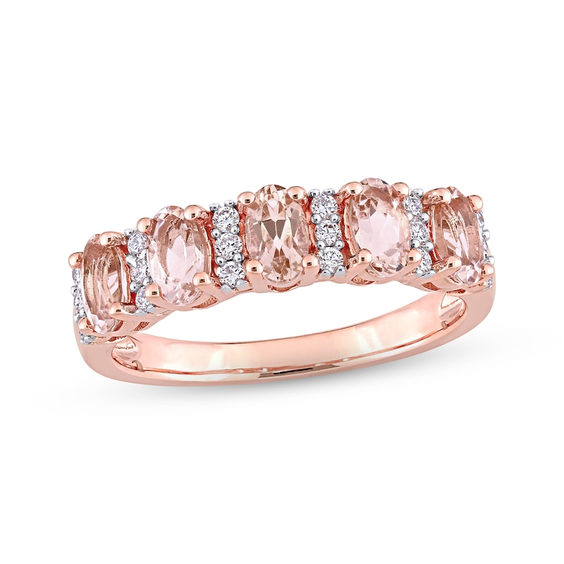 Morganite & Diamond Anniversary Band 1/6 ct tw Round-cut 14K Rose Gold