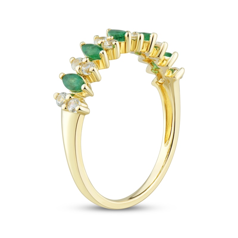 Emerald & Diamond Marquise Anniversary Band 1/5 ct tw Round-cut 10K Yellow Gold