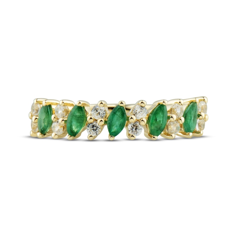 Emerald & Diamond Marquise Anniversary Band 1/5 ct tw Round-cut 10K Yellow Gold