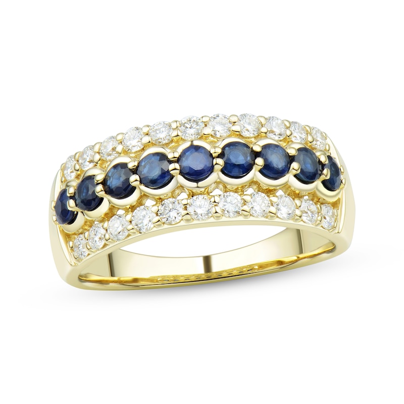 Main Image 1 of Now + Forever Blue Sapphire & Diamond Anniversary Band 1/2 ct tw Round-cut 10K Yellow Gold