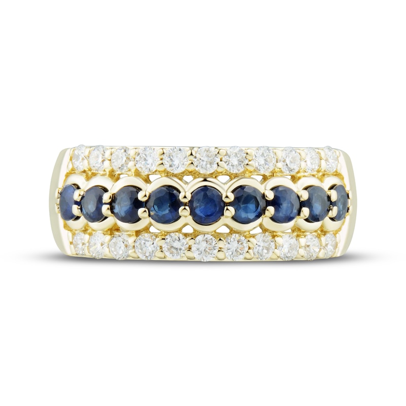 Main Image 3 of Now + Forever Blue Sapphire & Diamond Anniversary Band 1/2 ct tw Round-cut 10K Yellow Gold