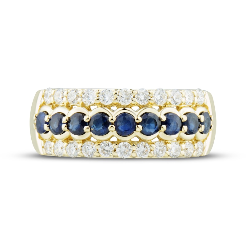 Blue Sapphire & Diamond Anniversary Band 1/2 ct tw Round-cut 10K Yellow Gold