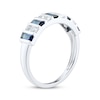 Thumbnail Image 1 of Blue Sapphire & Diamond Baguette Anniversary Band 1/4 ct tw Round-cut 10K White Gold