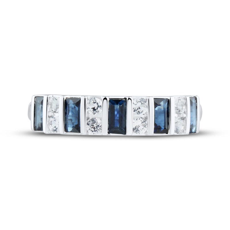 Main Image 3 of Now + Forever Blue Sapphire & Diamond Baguette Anniversary Band 1/4 ct tw Round-cut 10K White Gold