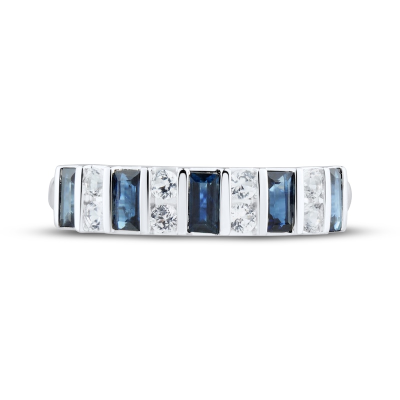 Blue Sapphire & Diamond Baguette Anniversary Band 1/4 ct tw Round-cut 10K White Gold