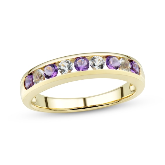 Now + Forever Amethyst & Diamond Anniversary Band 1/4 ct tw Round-cut 10K Yellow Gold