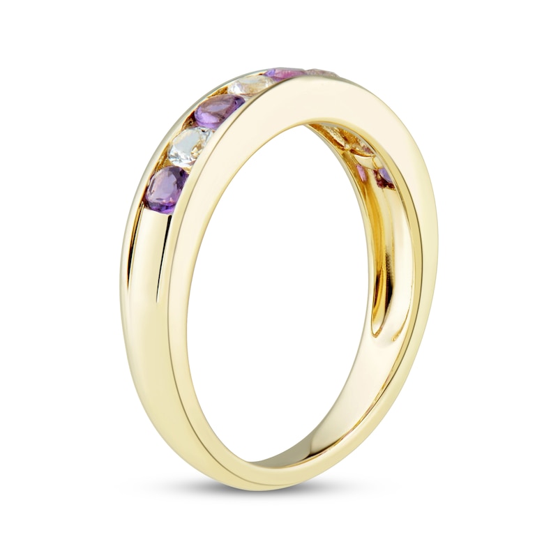 Amethyst & Diamond Anniversary Band 1/4 ct tw Round-cut 10K Yellow Gold