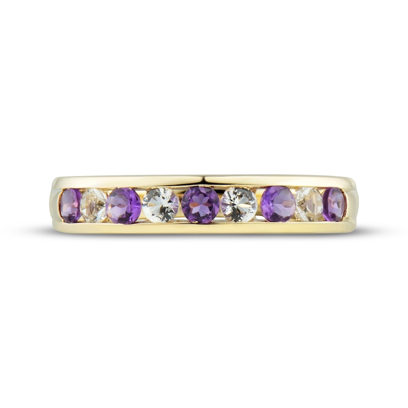 Amethyst & Diamond Anniversary Band 1/4 ct tw Round-cut 10K Yellow Gold