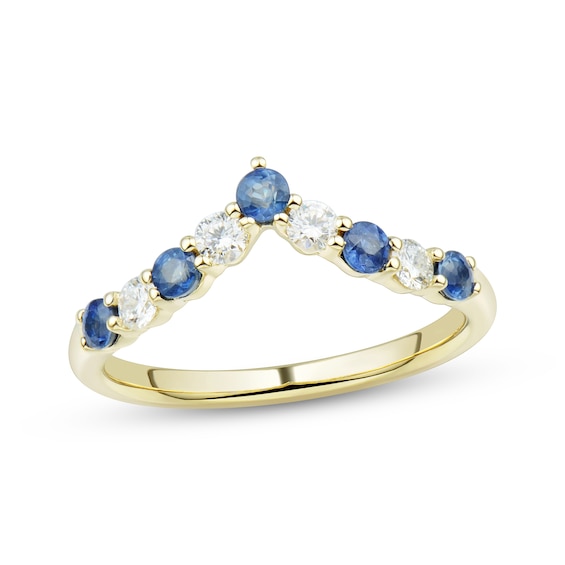 Now + Forever Blue Sapphire & Diamond Contour Anniversary Band 1/4 ct tw Round-cut 10K Yellow Gold