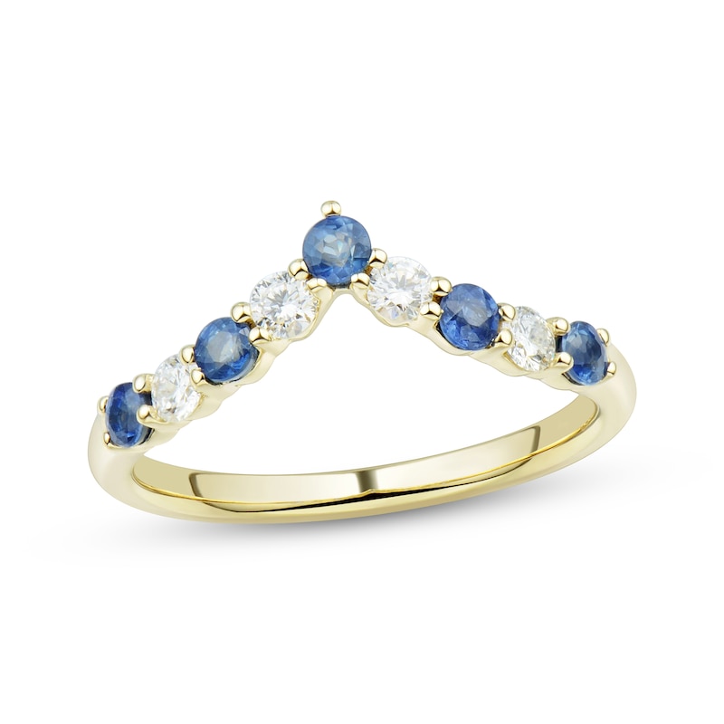 Main Image 1 of Now + Forever Blue Sapphire & Diamond Contour Anniversary Band 1/4 ct tw Round-cut 10K Yellow Gold