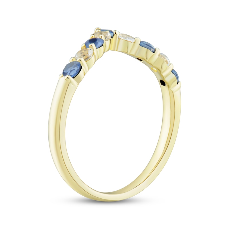 Blue Sapphire & Diamond Contour Anniversary Band 1/4 ct tw Round-cut 10K Yellow Gold