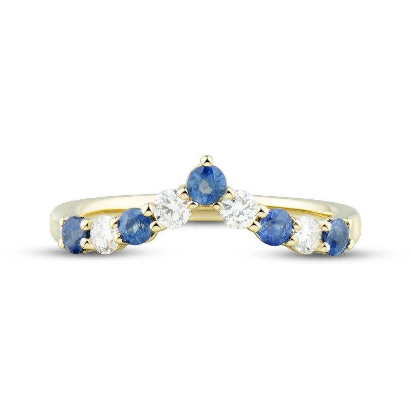 Main Image 3 of Now + Forever Blue Sapphire & Diamond Contour Anniversary Band 1/4 ct tw Round-cut 10K Yellow Gold