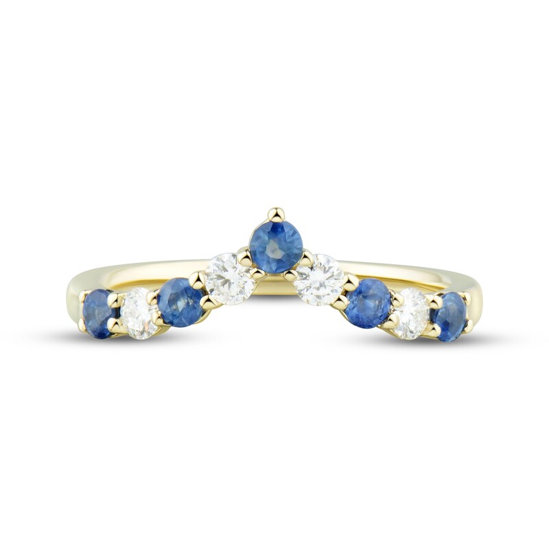 Blue Sapphire & Diamond Contour Anniversary Band 1/4 ct tw Round-cut 10K Yellow Gold