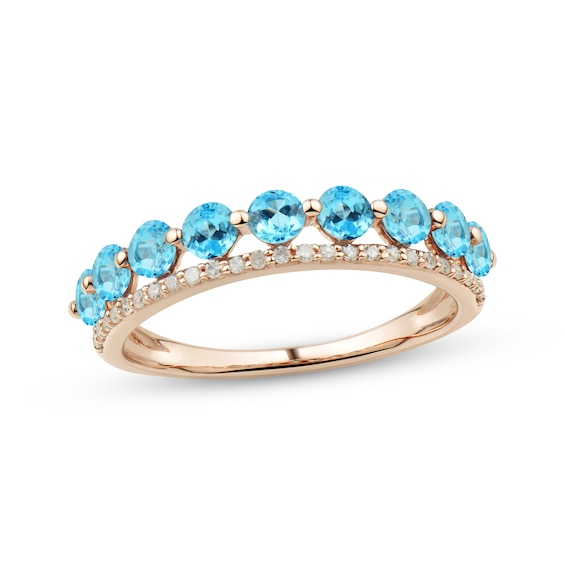Now + Forever Swiss Blue Topaz & Diamond Anniversary Band 1/10 ct tw Round-cut 10K Rose Gold