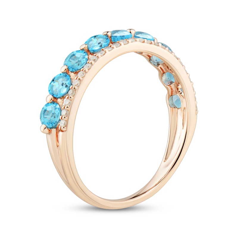 Main Image 2 of Now + Forever Swiss Blue Topaz & Diamond Anniversary Band 1/10 ct tw Round-cut 10K Rose Gold
