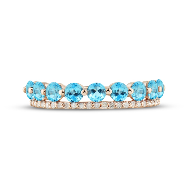 Main Image 3 of Now + Forever Swiss Blue Topaz & Diamond Anniversary Band 1/10 ct tw Round-cut 10K Rose Gold