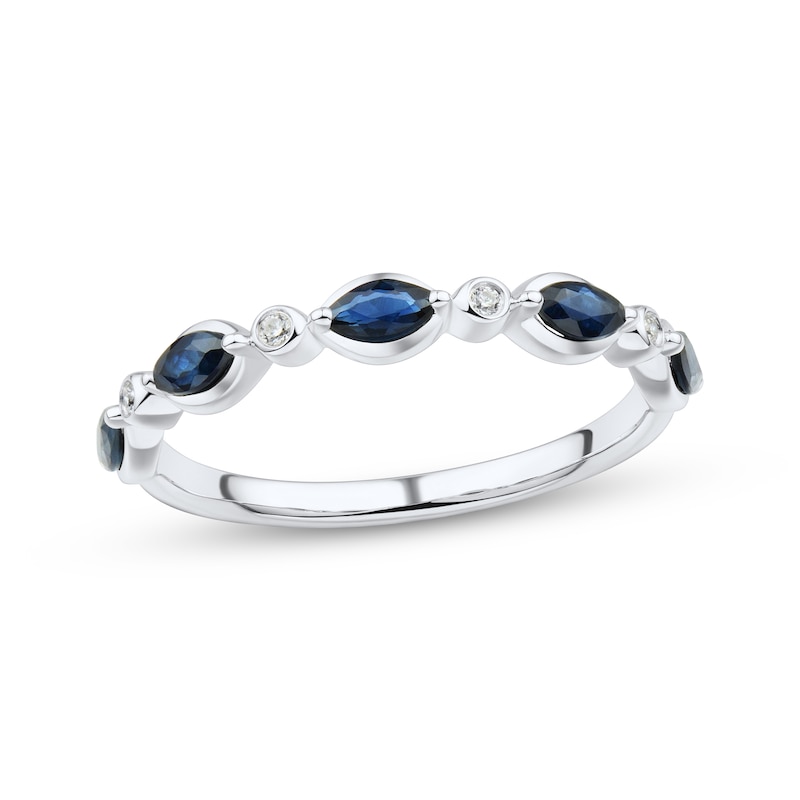 Blue Sapphire & Diamond Anniversary Band 10K White Gold