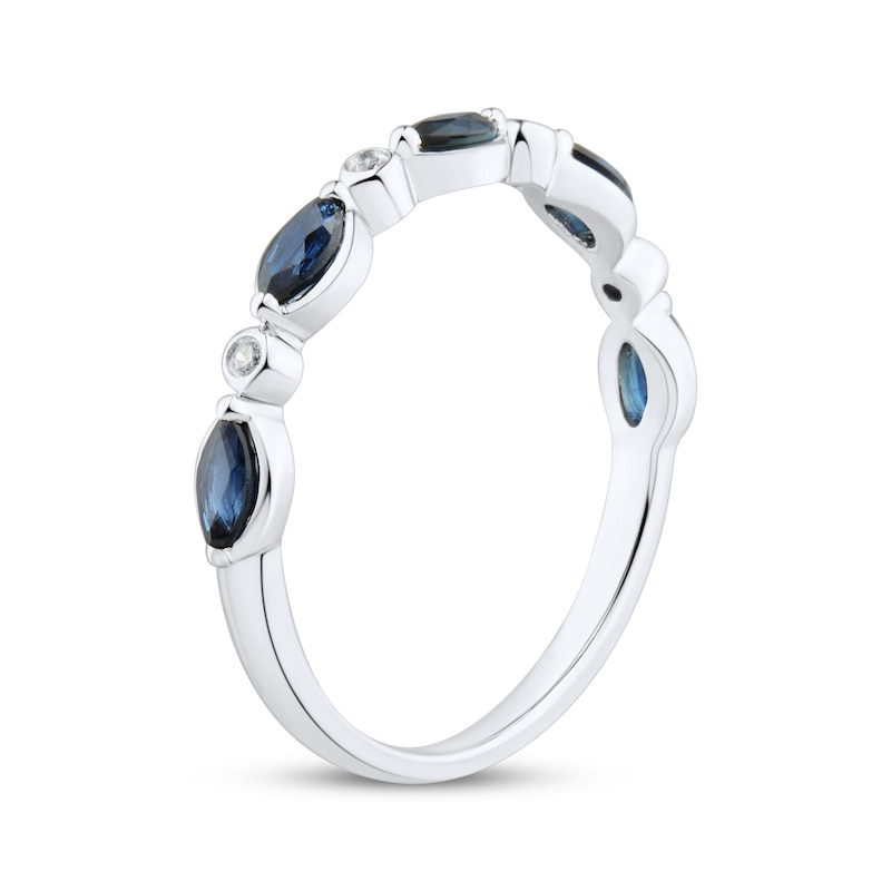 Blue Sapphire & Diamond Anniversary Band 10K White Gold