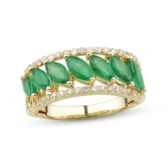 Now + Forever Emerald & Diamond Anniversary Band 1/4 ct tw Round-cut 10K Yellow Gold