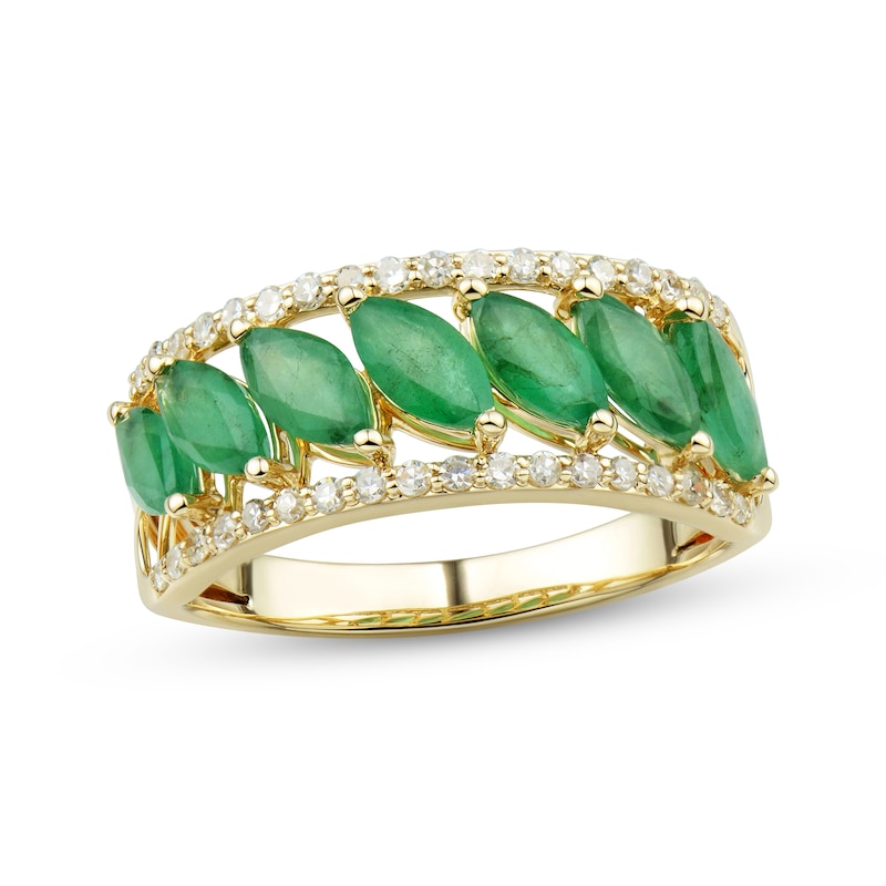 Main Image 1 of Now + Forever Emerald & Diamond Anniversary Band 1/4 ct tw Round-cut 10K Yellow Gold