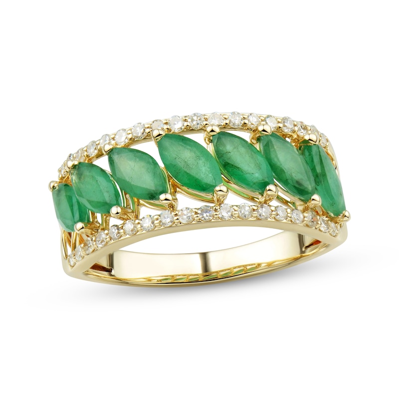 Emerald & Diamond Anniversary Band 1/4 ct tw Round-cut 10K Yellow Gold