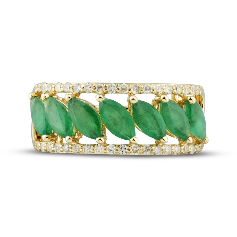 Emerald & Diamond Anniversary Band 1/4 ct tw Round-cut 10K Yellow Gold